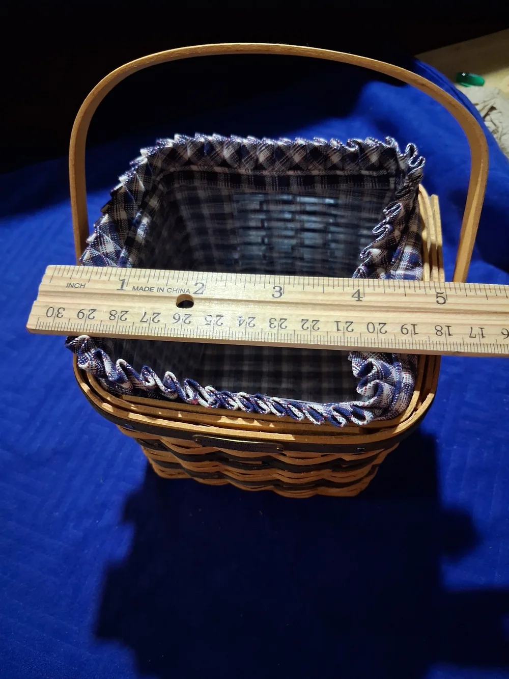 Longaberger Blue Plaid Lined Woven Storage Basket